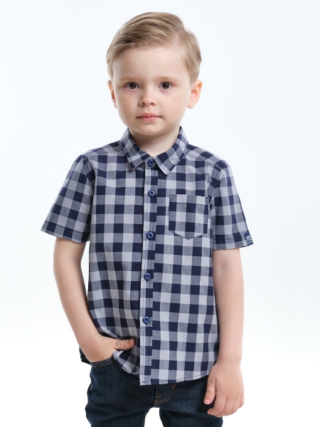 Рубашка для мальчиков Mini Maxi, модель 7903, цвет серый/синий/клетка - Рубашки с коротким рукавом
