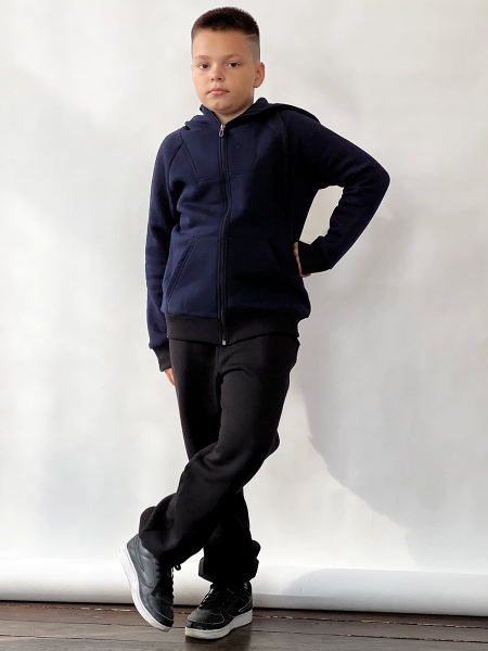 Спортивный костюм с начесом для мальчика БУШОН SP30, цвет темно-синий/черный - Костюмы спортивные