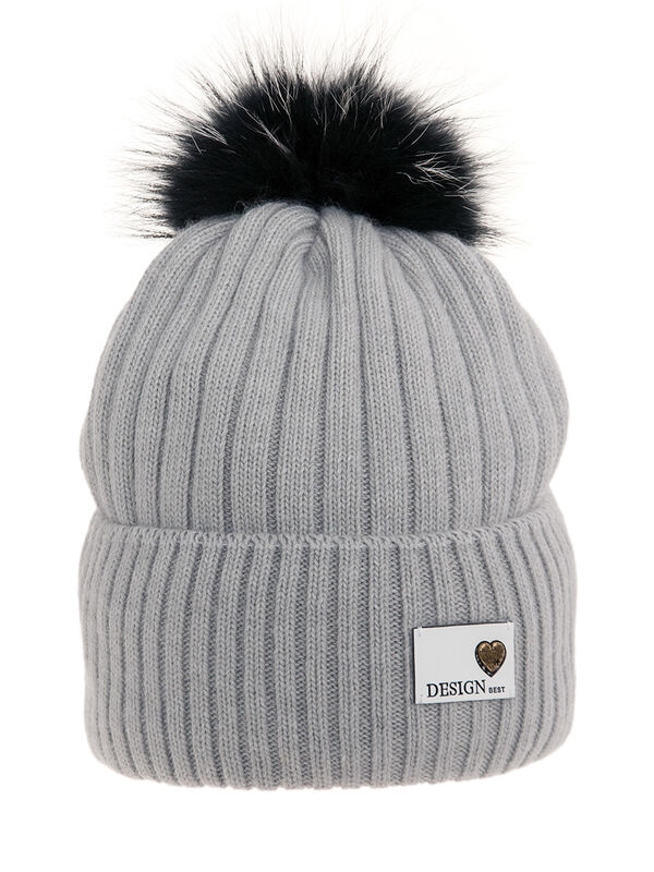 Шапка для девочки Симфония, Миалт светло-серый, зима - Шапки с меховым помпоном
