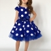 Платье для девочки нарядное БУШОН ST44, стиляги, цвет синий, принт крупный горох