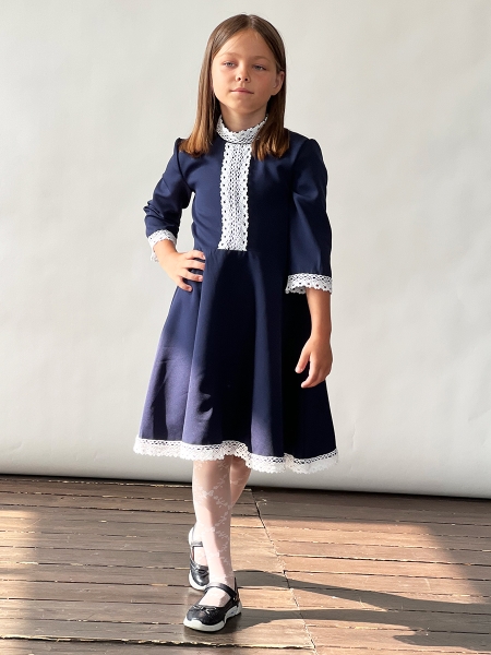 Платье для девочки школьное БУШОН SK21, цвет темно-синий - Платья / сарафаны для школы