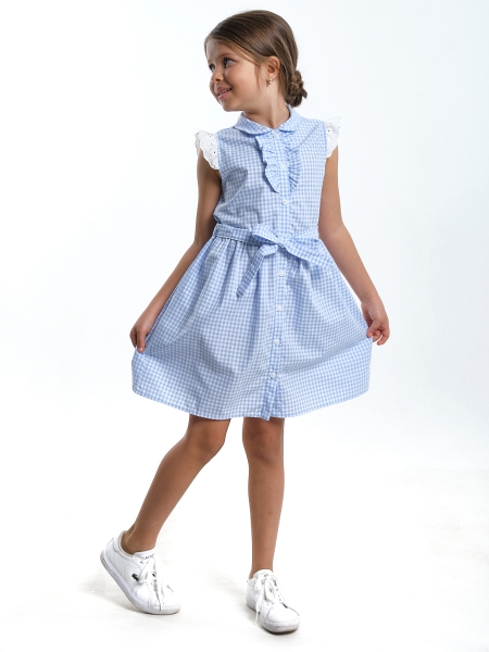 Платье для девочек Mini Maxi, модель 4563, цвет голубая/клетка - Платья для девочек с коротким рукавом