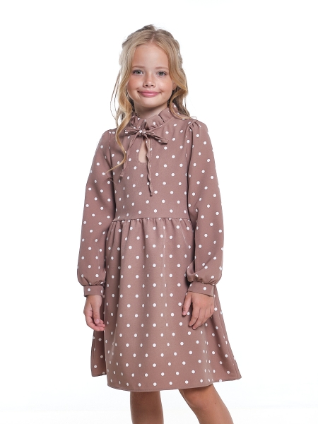 Платье для девочек Mini Maxi, модель 7411, цвет бежевый/мультиколор - Платья для девочек с длинным рукавом