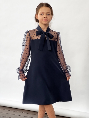 Платье для девочки нарядное БУШОН ST55, цвет темно-синий
