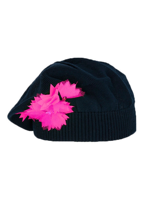 Берет для девочки Василина, Миалт темно-синий/малина/неон - Береты для девочек