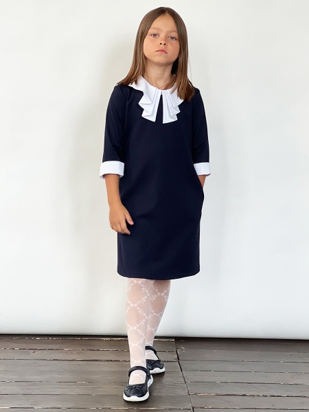 Платье для девочки школьное БУШОН SK22, цвет темно-синий - Платья / сарафаны для школы