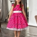 Платье для девочки нарядное БУШОН ST10, стиляги цвет малиновый, белый пояс, принт горошек