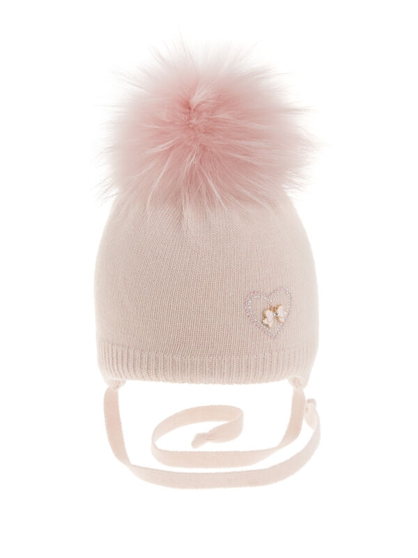 Шапка для девочки Крапинка, Миалт бледно-розовый, зима - Шапочки на завязках