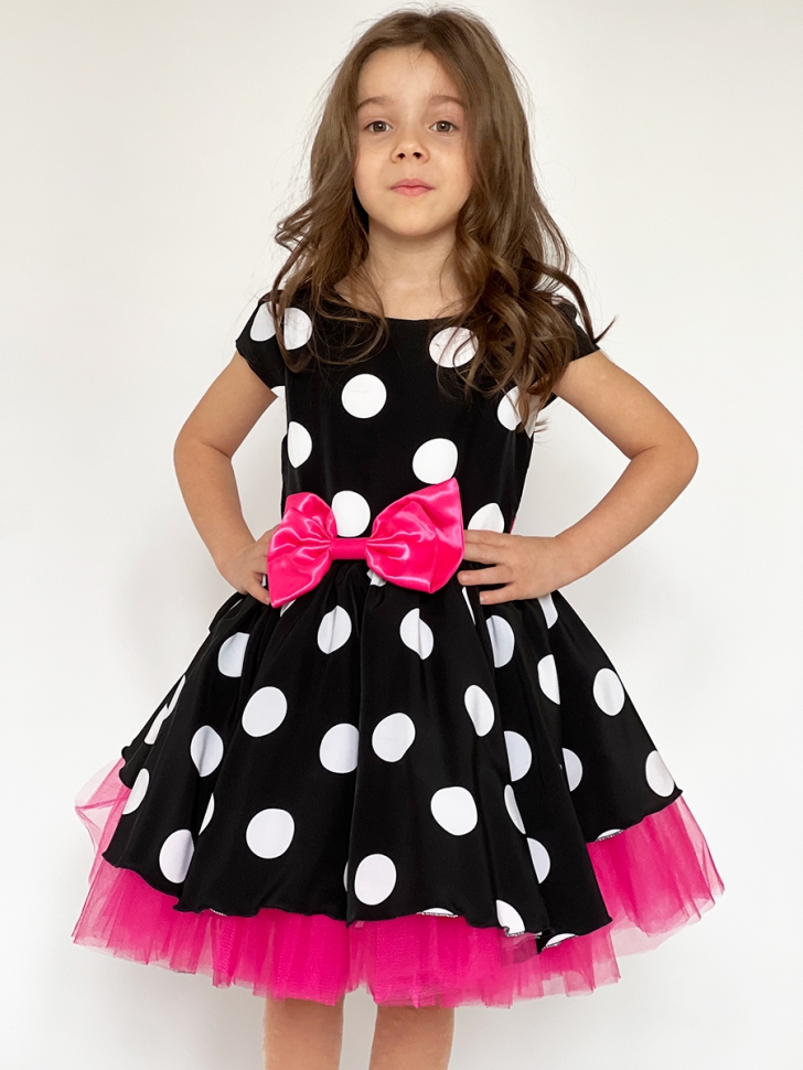 Платье для девочки нарядное БУШОН ST44, стиляги, цвет черный, принт крупный горох - Платья СТИЛЯГИ