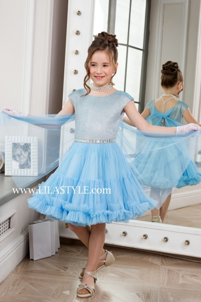 Платье нарядное для девочки Шармель, Lila Style (голубой песок/голубой - пайетки) - Платья праздничные / нарядные