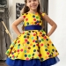 Платье для девочки нарядное БУШОН ST10, стиляги цвет желтый, синий пояс, принт горошек
