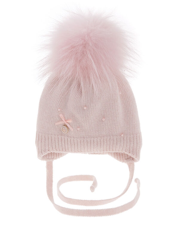 Шапка для девочки Любимка, Миалт бледно-розовый, зима - Шапочки на завязках