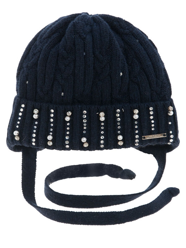 Шапка для девочки Мерцание kids-1, Миалт темно-синий, зима - Шапочки на завязках