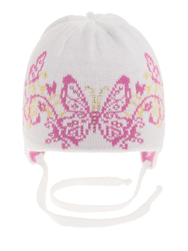 Шапка для девочки Малиновка-2, Миалт белый/розовый, весна-осень - Шапочки на завязках