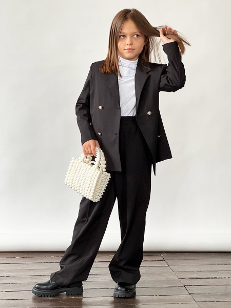 Костюм для девочки пиждак и брюки БУШОН SK80, цвет черный - Комплекты трикотажные