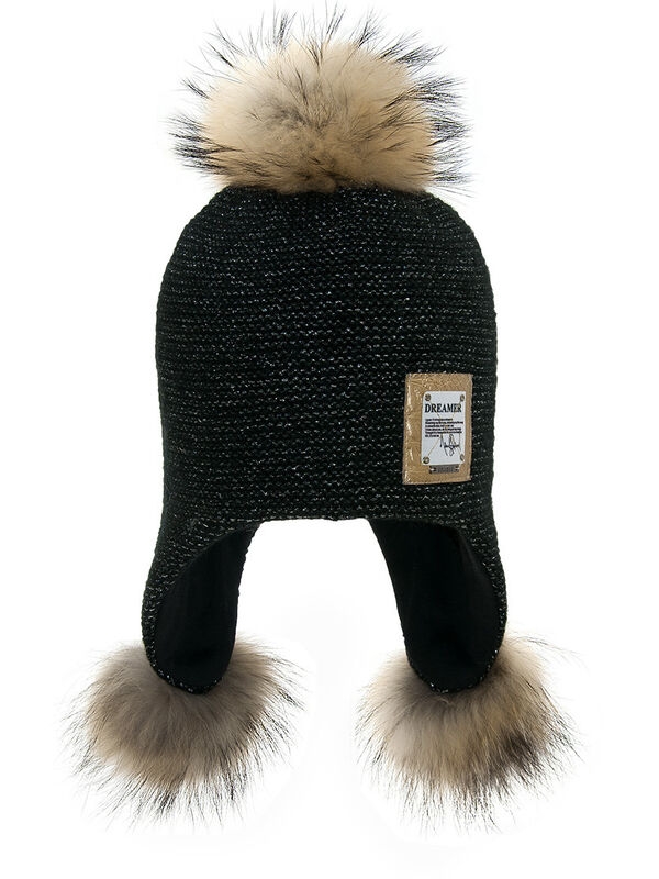 Шапка для девочки Evolution, Миалт черный/серебро, зима - Шапки с меховым помпоном