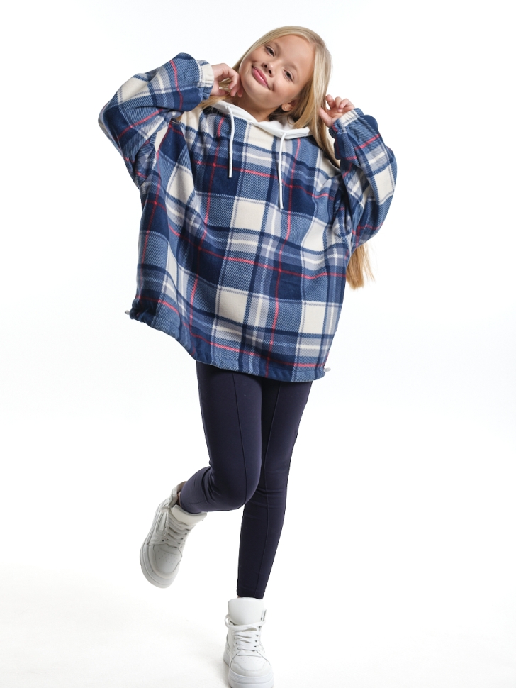 Худи для девочек Mini Maxi, модель 8046, цвет синий/клетка - Толстовки с капюшоном / худи