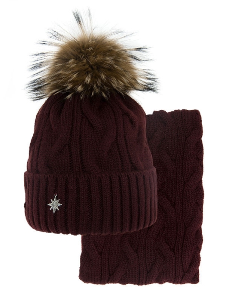 Комплект для девочки Французская коса комплект, Миалт бордовый, зима - Комплекты: шапка и шарф