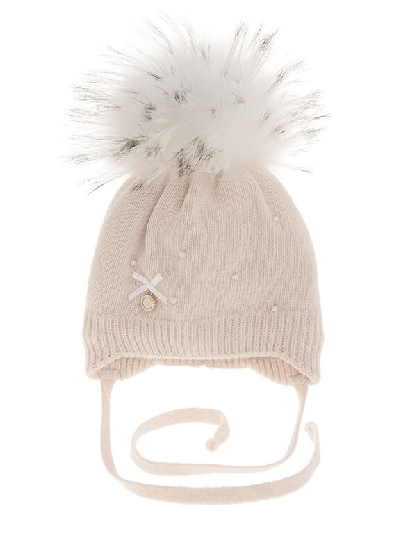 Шапка для девочки Любимка, Миалт светло-бежевый, зима - Шапочки на завязках