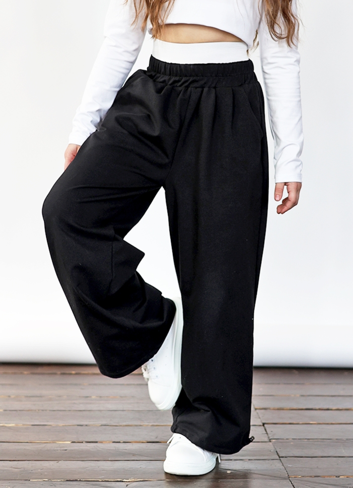 Брюки для девочек БУШОН ST113, цвет черный - Брюки палаццо