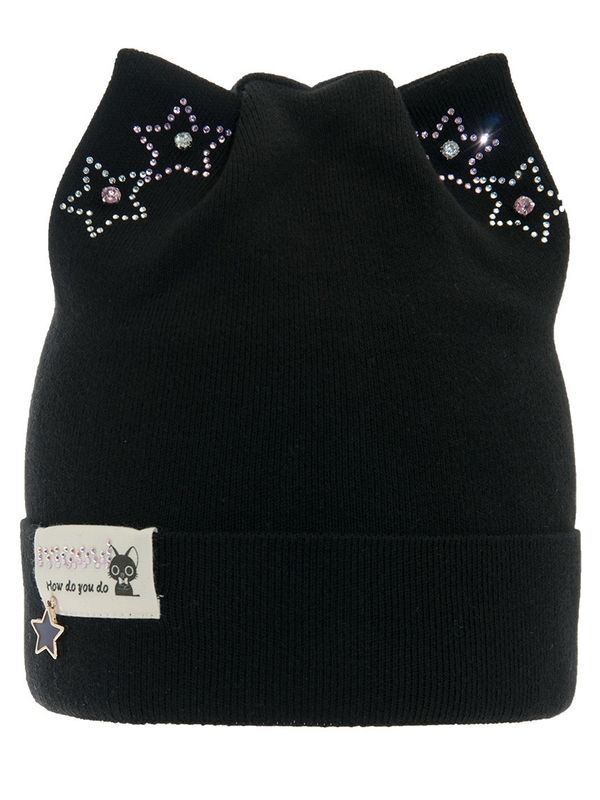 Шапка для девочки Симпатяга, Миалт черный - Для девочек весна-осень