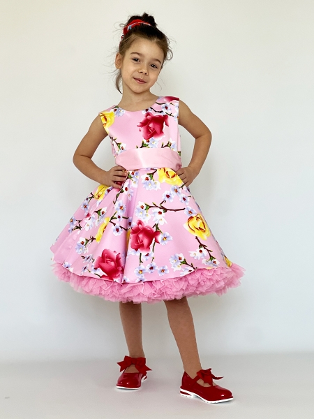 Платье для девочки нарядное БУШОН ST30, стиляги, цвет розовый цветы - Платья СТИЛЯГИ