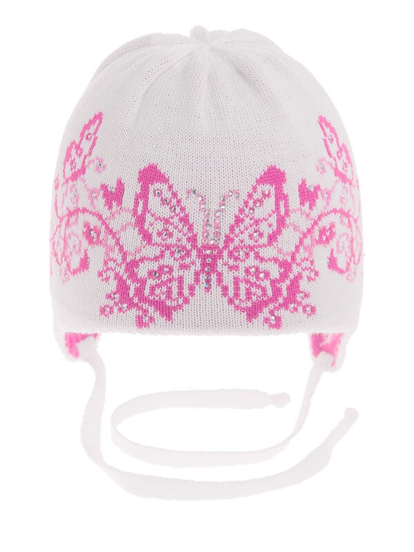 Шапка для девочки Малиновка-2, Миалт белый/розовый/неон, весна-осень - Шапочки на завязках