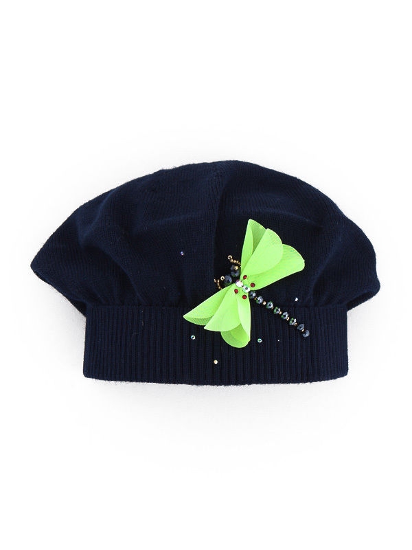 Берет для девочки Стрекоза Василиска, Миалт темно-синий/лимон/неон, весна-осень - Береты для девочек