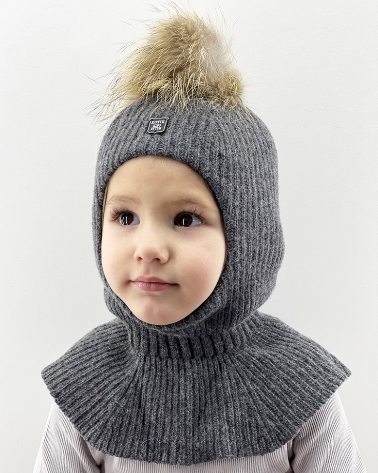 Шапка-шлем для мальчика Дамбо темно-серый - Шлемы осень-зима