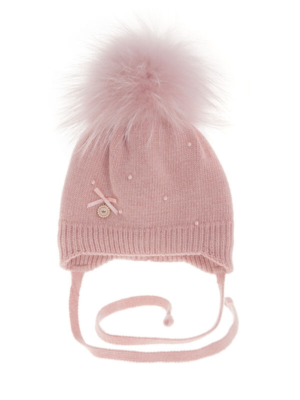 Шапка для девочки Любимка, Миалт светло-коралловый, зима - Шапочки на завязках