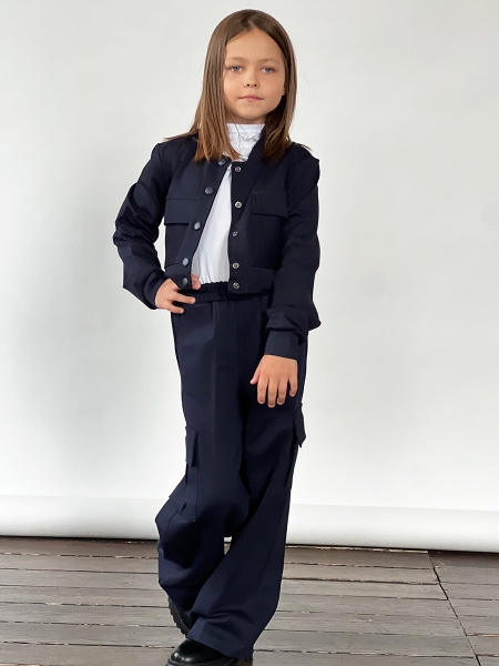 Костюм для девочки пиждак и брюки БУШОН SK 8030 т-синий БУШОН SK8030, цвет темно-синий - Комплекты трикотажные