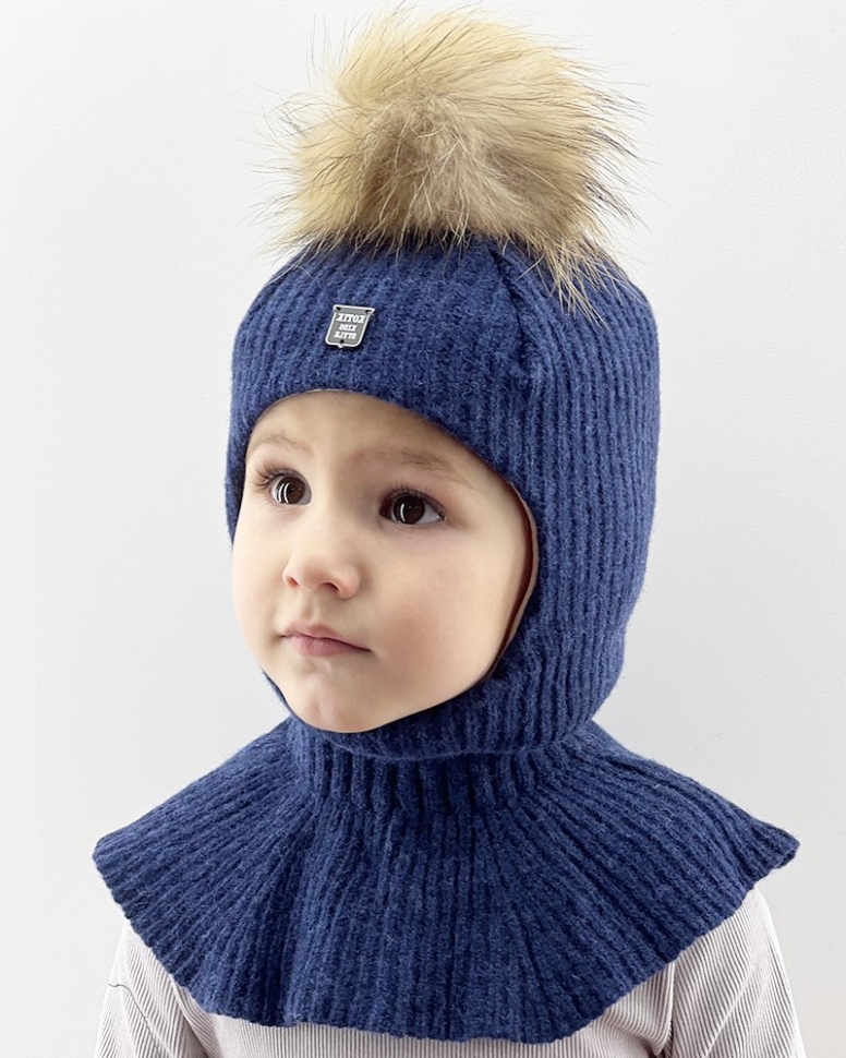 Шапка-шлем для мальчика Дамбо темно-синий - Шлемы осень-зима