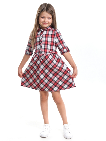 Платье для девочек Mini Maxi, модель 6868, цвет красный/клетка - Платья для девочек с рукавом 3/4
