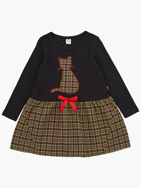 Платье для девочек Mini Maxi, модель 3737, цвет черный/хаки/клетка - Платья для девочек с длинным рукавом