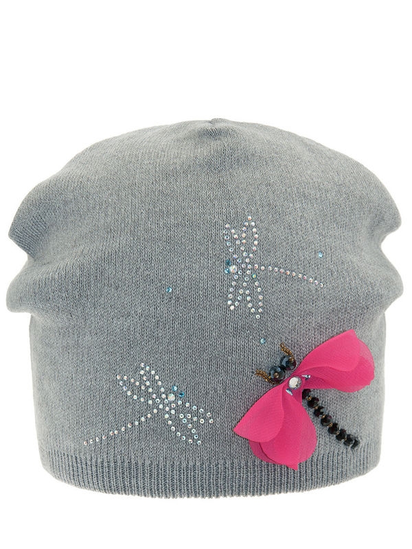 Шапка для девочки Волшебная страна, Миалт светло-серый/малиновый, весна-осень - Для девочек весна-осень