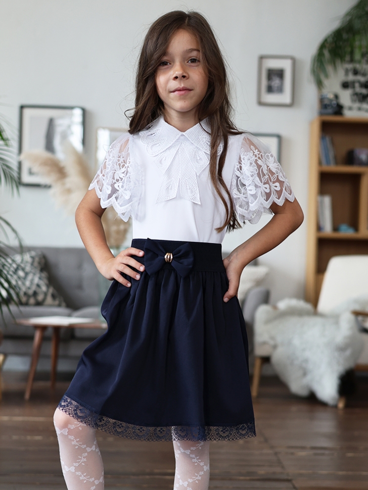 Юбка для девочек школьная БУШОН, модель SK90, цвет темно-синий - 