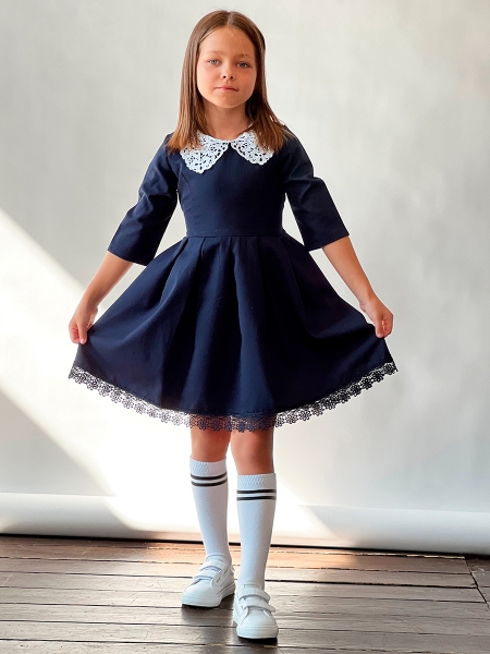 Платье для девочки школьное БУШОН SK1112, цвет темно-синий - Платья / сарафаны для школы