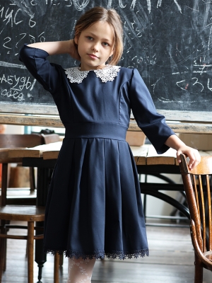Платье для девочки школьное БУШОН SK1112, цвет темно-синий