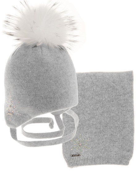Комплект для девочки Ажур комплект, Миалт светло-серый, зима - Комплекты: шапка и шарф