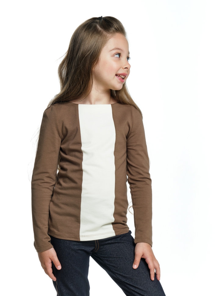 Футболка для девочек Mini Maxi, модель 1289, цвет белый/коричневый - Лонгсливы