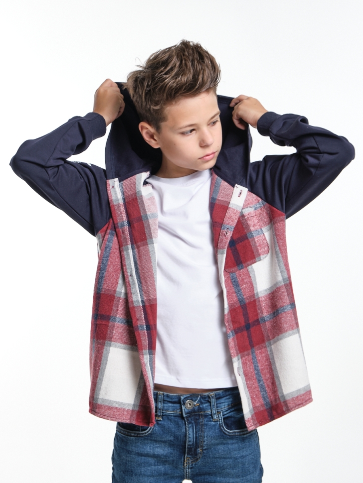 Рубашка для мальчиков Mini Maxi, модель 7982, цвет темно-синий/бордовый/клетка - Рубашки с длинным рукавом