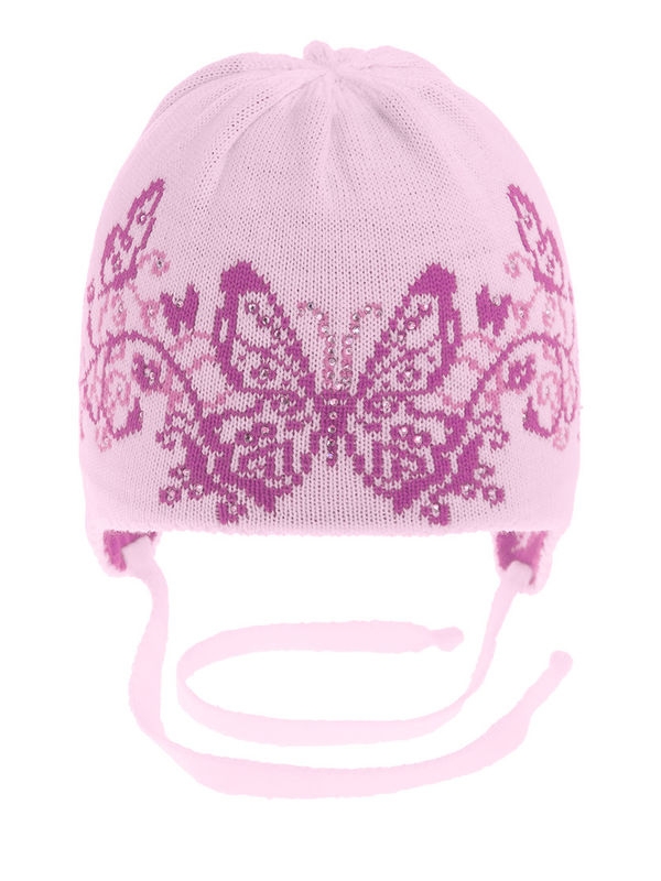 Шапка для девочки Малиновка-2, Миалт бледно-розовый/лиловый, весна-осень - Шапочки на завязках