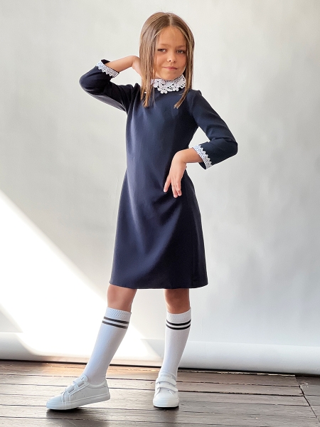 Платье для девочки школьное БУШОН SK2410, цвет темно-синий - Платья / сарафаны для школы