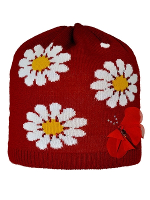 Шапка для девочки Ромашковое поле, Миалт красный, весна-осень