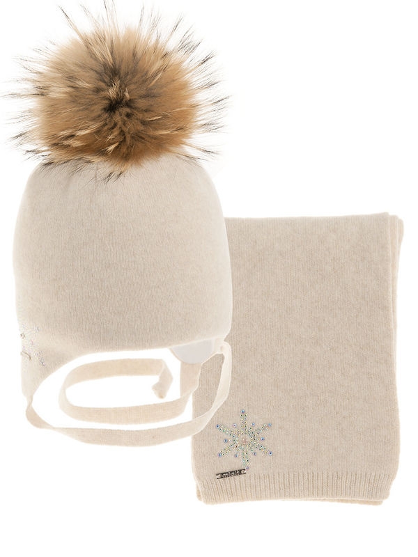 Комплект для девочки Ажур комплект, Миалт светло-бежевый, зима - Комплекты: шапка и шарф