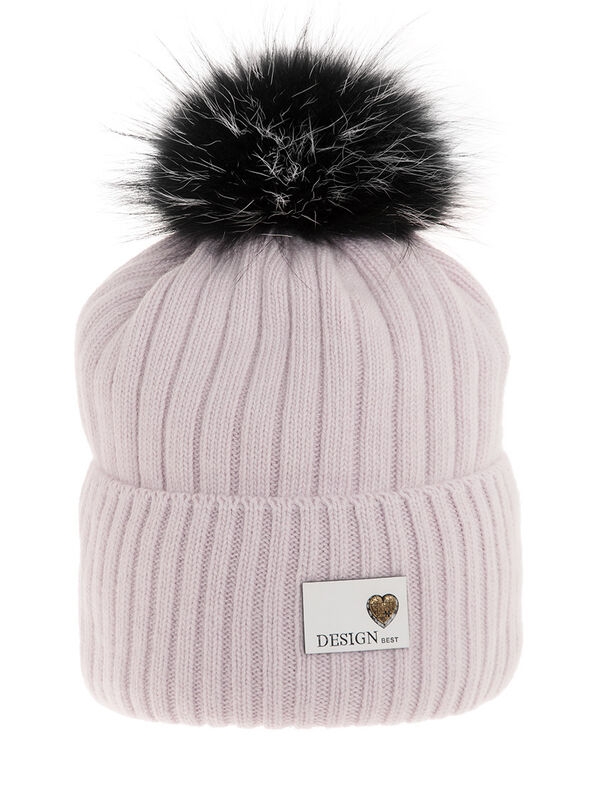 Шапка для девочки Симфония, Миалт пудровый, зима - Шапки с меховым помпоном