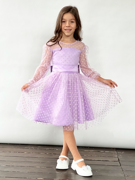 Платье для девочки нарядное БУШОН ST58, отделка фатин, цвет сиреневый - Платья коктельные / вечерние
