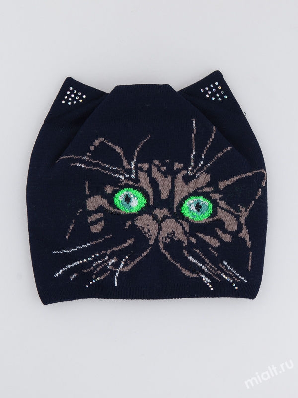Шапка для девочки Котэ, Миалт темно-синий/зеленый - Для девочек весна-осень
