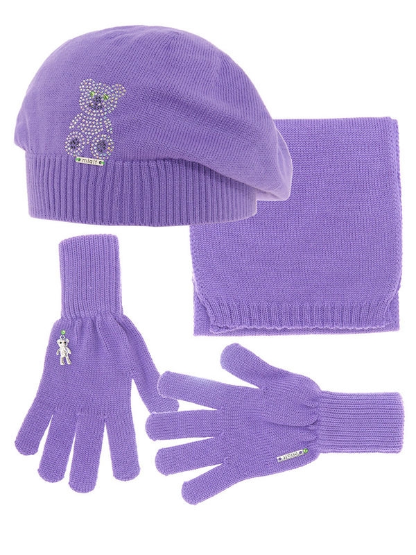 Комплект для девочки Мишель комплект, Миалт сиреневый - Комплект: шапочки и шарф
