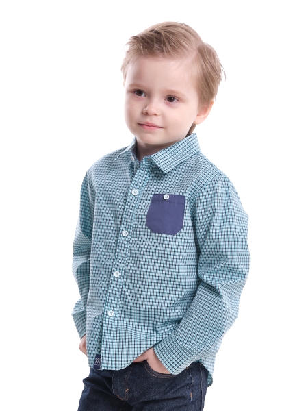 Сорочка для мальчиков Mini Maxi, модель 3990, цвет бирюзовый - Рубашки с длинным рукавом